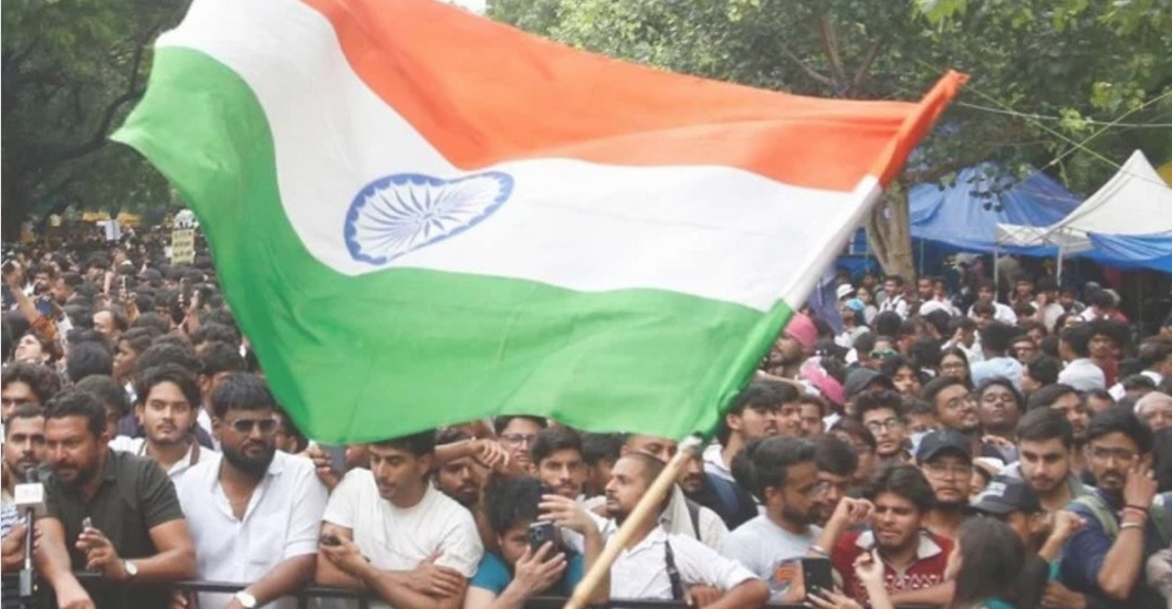দিল্লিতে যন্তর মন্তরে আন্দোলনকারীদের বিক্ষোভ চলছে